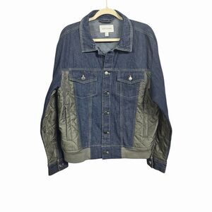 Sun + Stone Men's Sz L Blue Green Bruce Mix Media Trucker Denim Jean Jacket Coat